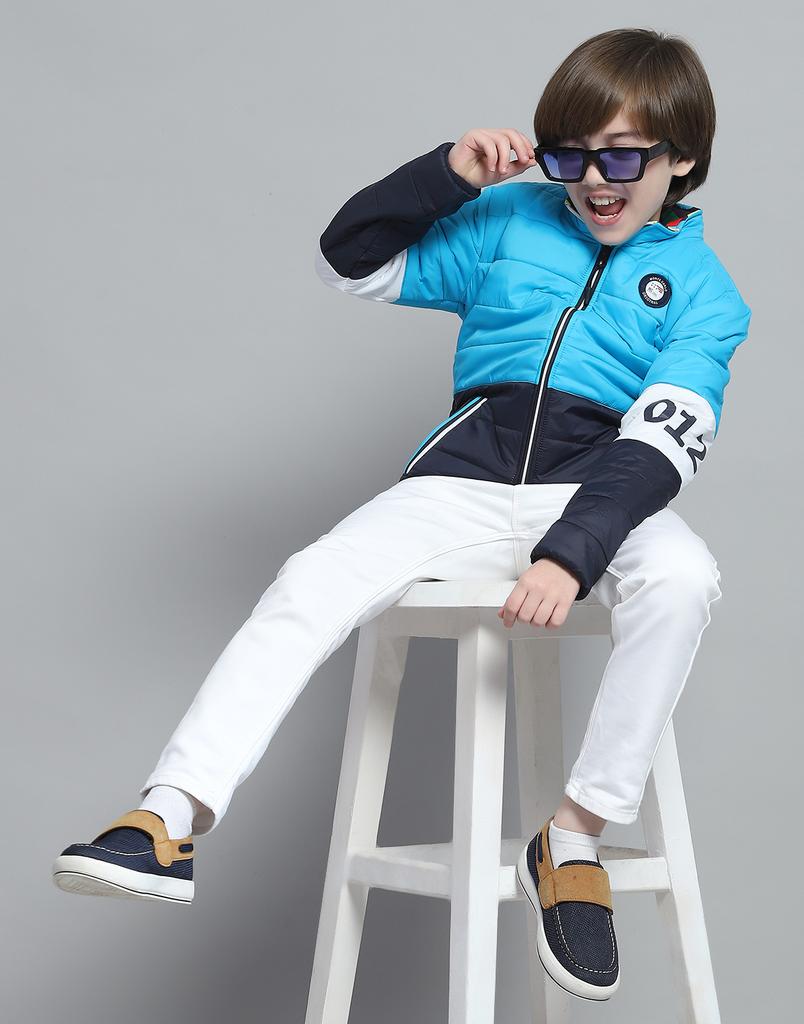 Monte Carlo Boys Solid Blue Mock Neck Full Sleeve Jacket