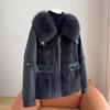 Jesień Zima Damska Skórzana Kurtka Krótkie Płaszcze ze Sztucznego Futra Stębnówka Sztuczne Futro z Lisa Kołnierz Futro