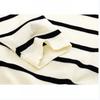 New Laid-back Striped Knitted Sweater for Women in Autumn and Winter, Loose and Versatile Sweater Coat, Shawl and Two Pieces