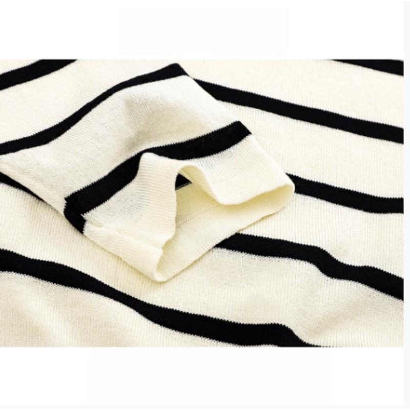 New Laid-back Striped Knitted Sweater for Women in Autumn and Winter, Loose and Versatile Sweater Coat, Shawl and Two Pieces
