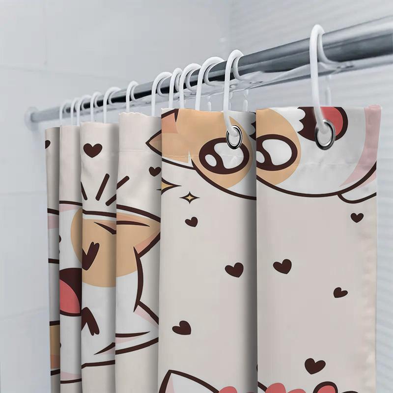 Adorable Cartoon Cat Shower Curtain for Kids and Adults - Waterproof Bathroom Decor with Cute Pet Design