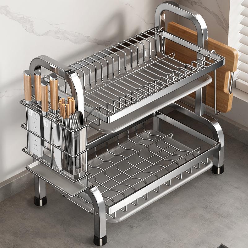 Dish Drying Rack Compact Kitchen Dish Rack Drainboard Set Large Rust-Proof Dish Drainer  Holder