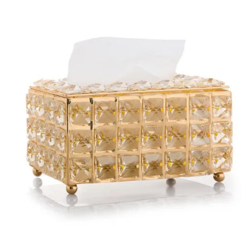 Artificial Crystal Tissue Box Paper Rack Office Table Decoration Facial Case Holder Removable Napkin Tray Storage