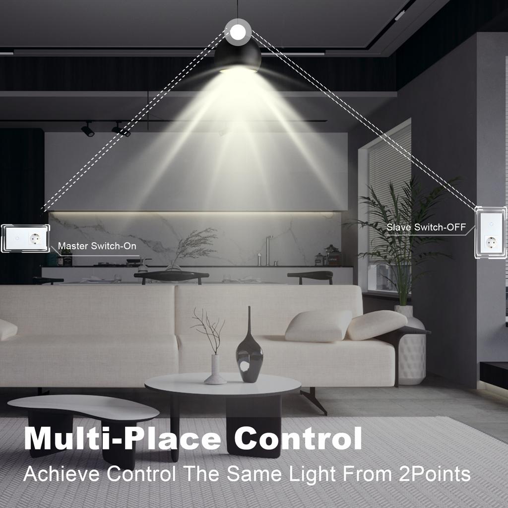 BSEED 1/2/3-fach Touch-Lichtschalter 1/2/3-Wege für Treppenflure plus Steckdose USB-C-Anschlüsse EU-Standard Glaspanel
