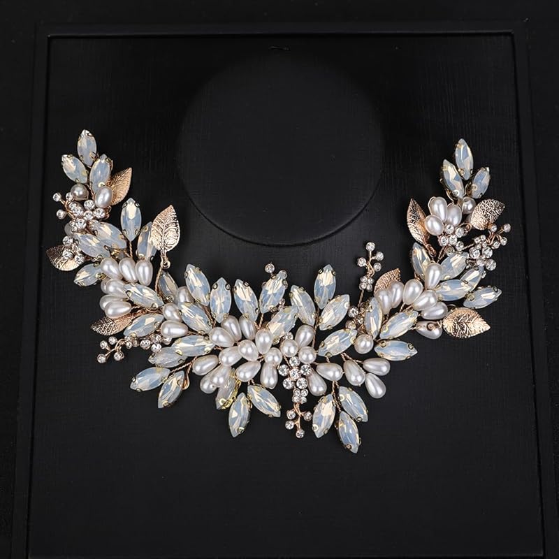 Boho Kristalle Silberblatt Haarband Hochzeit Braut Perlen Kopfschmuck Handgefertigte Haaraccessoires (Silber)