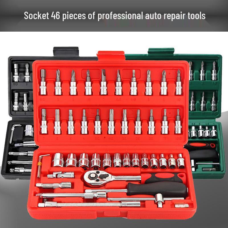 46-Piece Auto Repair Tool Set with Ratchet Wrench & Socket Bits