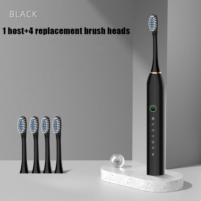 

x2 Звуковая электрическая зубная щетка 6 режимов Взрослый Таймер Отбеливающая щетка для зубов 6 режимов USB Перезаряжаемые зубные щетки Сменные головки