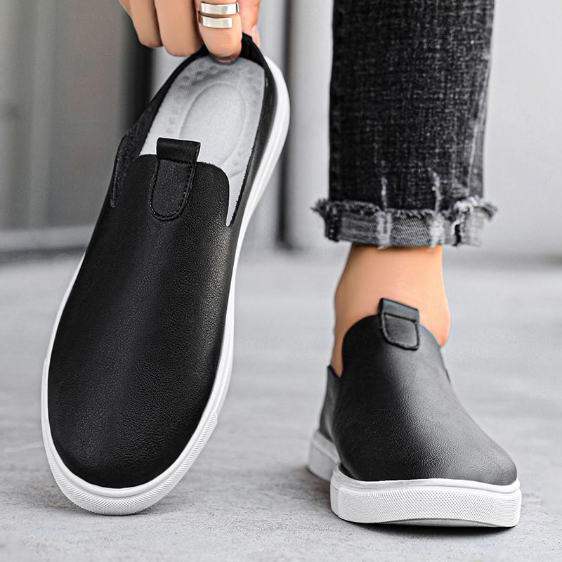 Summer Men's Half Slippers Comfortable and Lightweight Design Black and White Casual Outdoor Shoes Classic Board Shoes Slip On