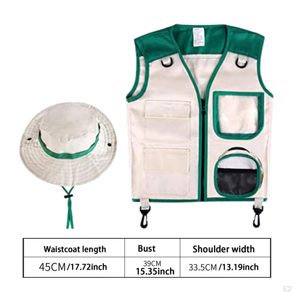 Kids Explorer Costume Set Camp Adventure Vest and Hat Pretend Play Halloween Party Cosplay Props for