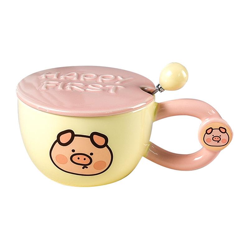 Breakfast Cup with Lid with Spoon for Women with High Appearance High Temperature Resistance Wide Mouth Couple Ceramic Cup for Household Use
