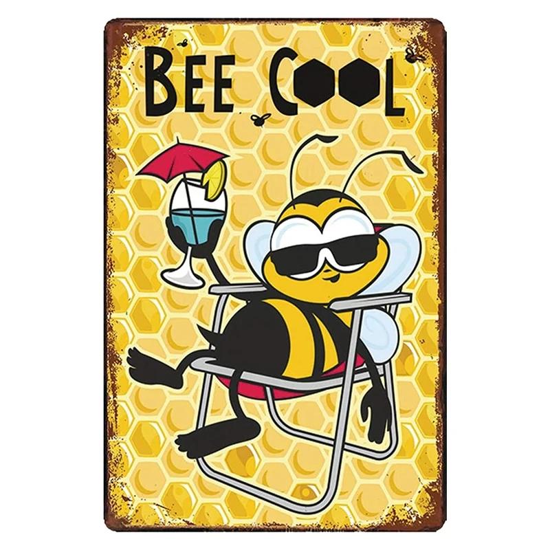 Var Glad Metallplåtskylt Solskenshonungsbi Biodlare Sloganer Retro Vintage Plåtdekoration Väggdekoration Poster