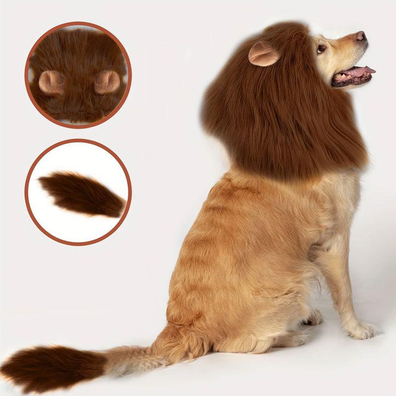 1Pc Cute Pet Dog Cosplay Clothes Lion Mane for Dog Costumes Realistic Lion Wig for Medium To Large Dogs with Ear Pet Accessories