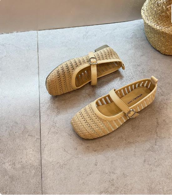 

French flat-bottomed hollowed-out woven Mary Jane single shoes women s 2025 new summer skirt with one word with fashion sandals 40