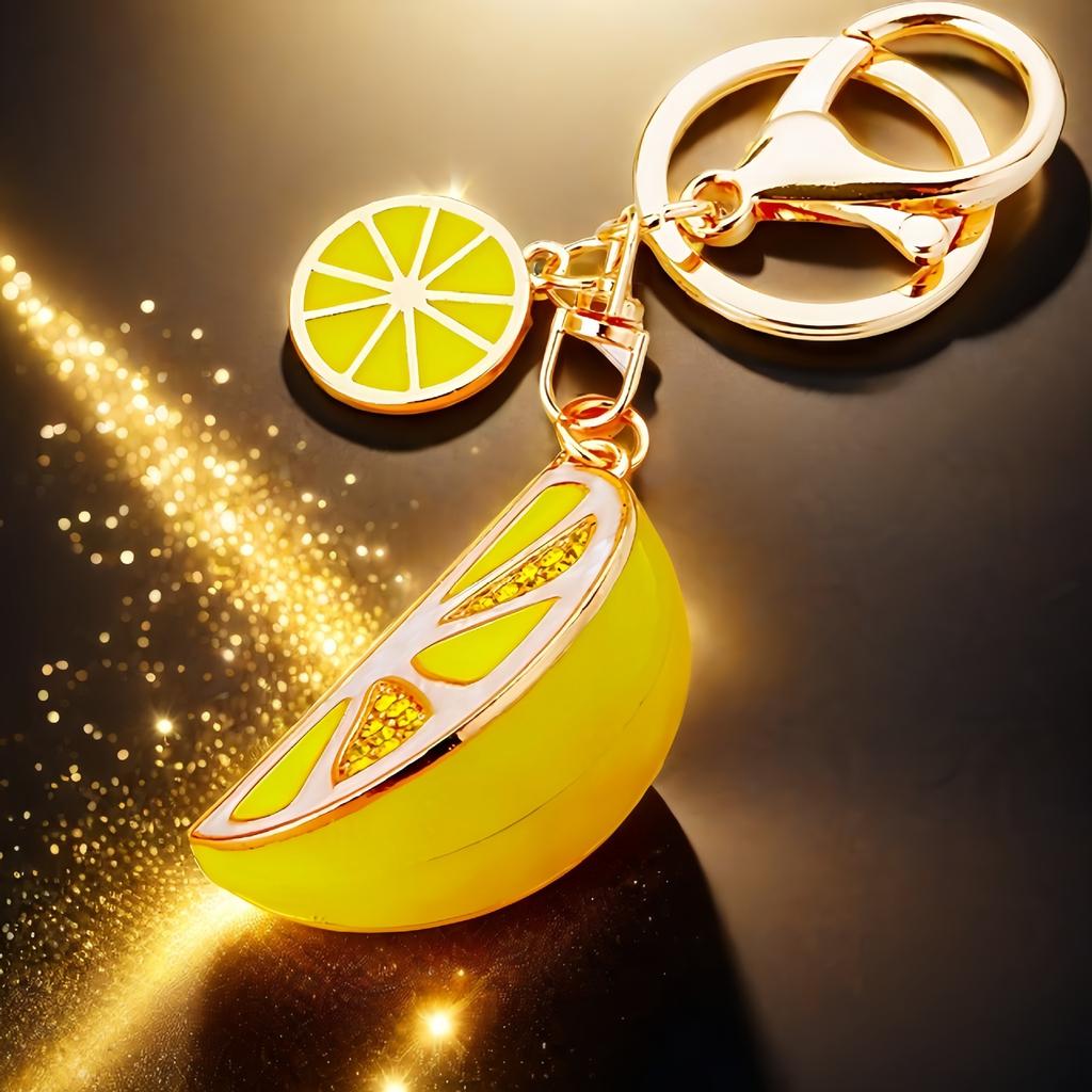Rhinestone Imitation Fruit Lemon Car Cute and Creative Charm for Women Metal Gift Bag Charm