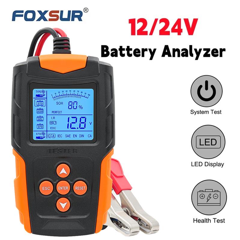 FOXSUR FBT200 12V 24V Smart Car Battery Tester LCD Battery Analyzer Test Tool Digital Analyzer For Car Truck Motorcycle Boat бежевый