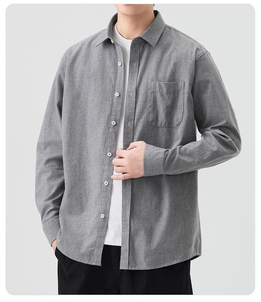 Herren Einfarbig Langarm Flanellhemd - Lässig Reine Baumwolle für Herbst und Winter