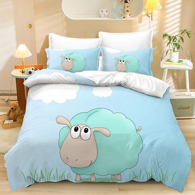 Home Textile Three-Piece Set, Simple Lamb, Cartoon Digital Printing Quilt, Pillowcase, Bedding