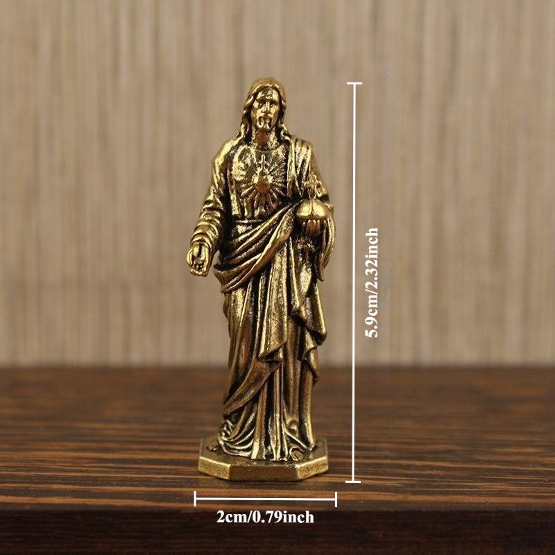 Vintage Solid Brass Handcrafts Jesus Sacred Statue Ornaments Office Decor Figurines