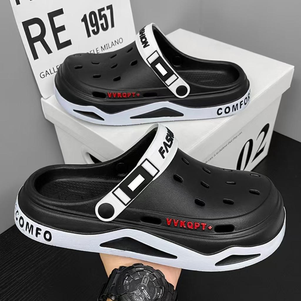 Men's Sandals, Summer Breathable, Lightweight, Soft-soled Baotou Hole Shoes, Slippers, Dual-use Beach Shoes