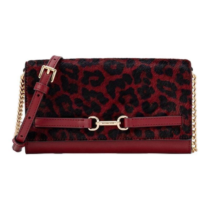 MICHAEL KORS Carson Leopard Design Hairy Calfskin Crossbody Bag Large Women s Cherry Red красный