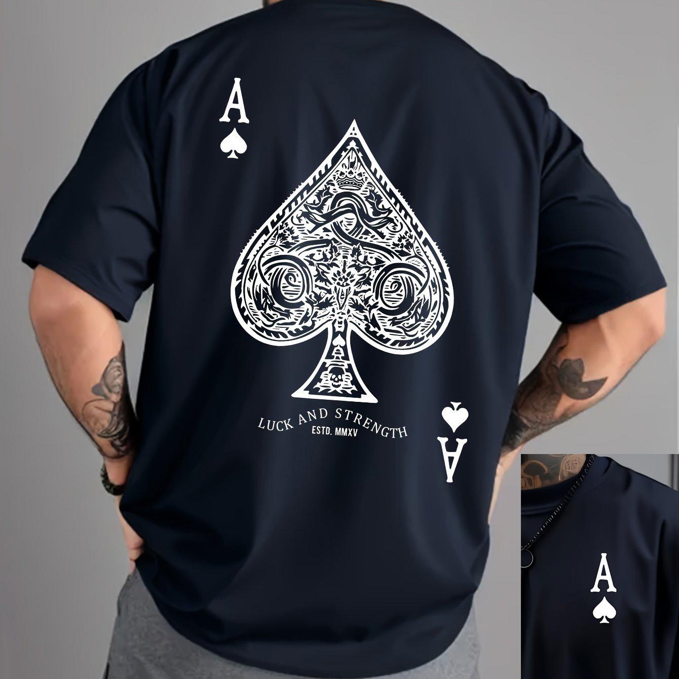 

Летняя мужская футболка из 100% чистого хлопка, повседневная, спортивная, свободного кроя, оверсайз, в стиле ретро, с принтом пикового туза, удобная, с круглым вырезом, с коротким рукавом 4XL