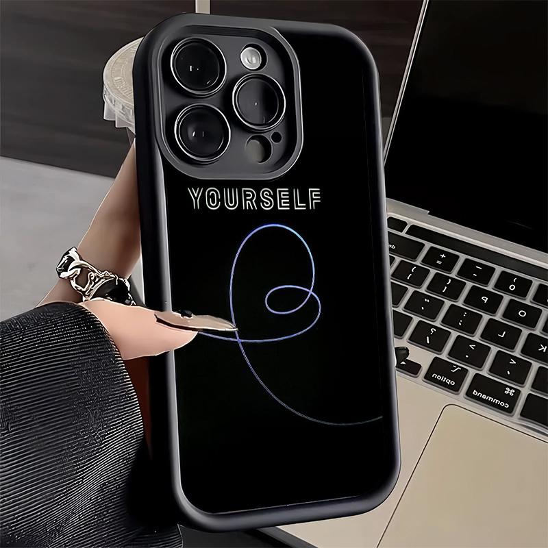 Phone Case for iPhone 17 Air 16E 15 16 Pro Max Love Yourself Flower Heart Line Kpop Cover 14 Plus 13 12 Mini Soft Shell Silicone