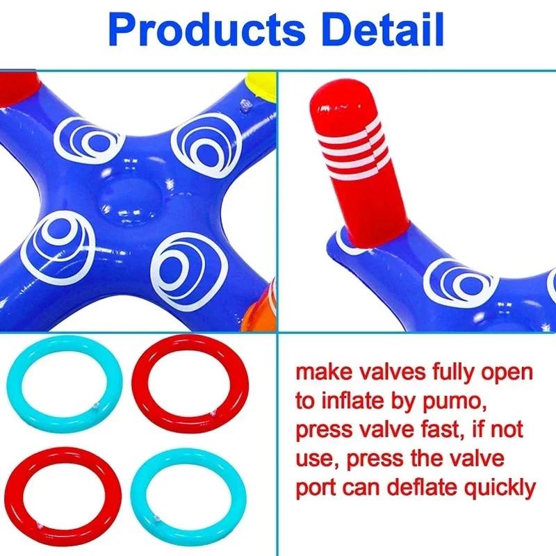 Water Party Sport Swimming Inflatable Ring Toss Game Floating Pool Toys Accessories for Kids Adult Beach Supplies with 4 Loops