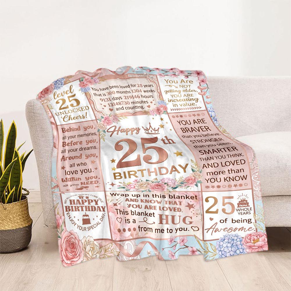 25th Birthday Celebration Flannel Blanket-Soft and Suitable for Sofas,Beds,Offices,Travel,All Seasons,Great Gift for Holidays and Birthdays.