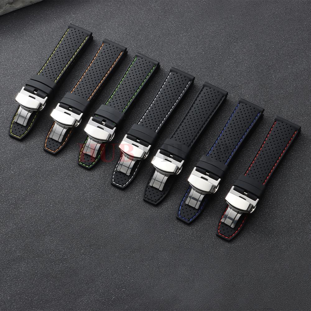 20mm 22mm Premium Silicone Watch Band Butterfly Buckle Waterproof Soft Rubber Strap Breathable Strap Replacement Universal Watch