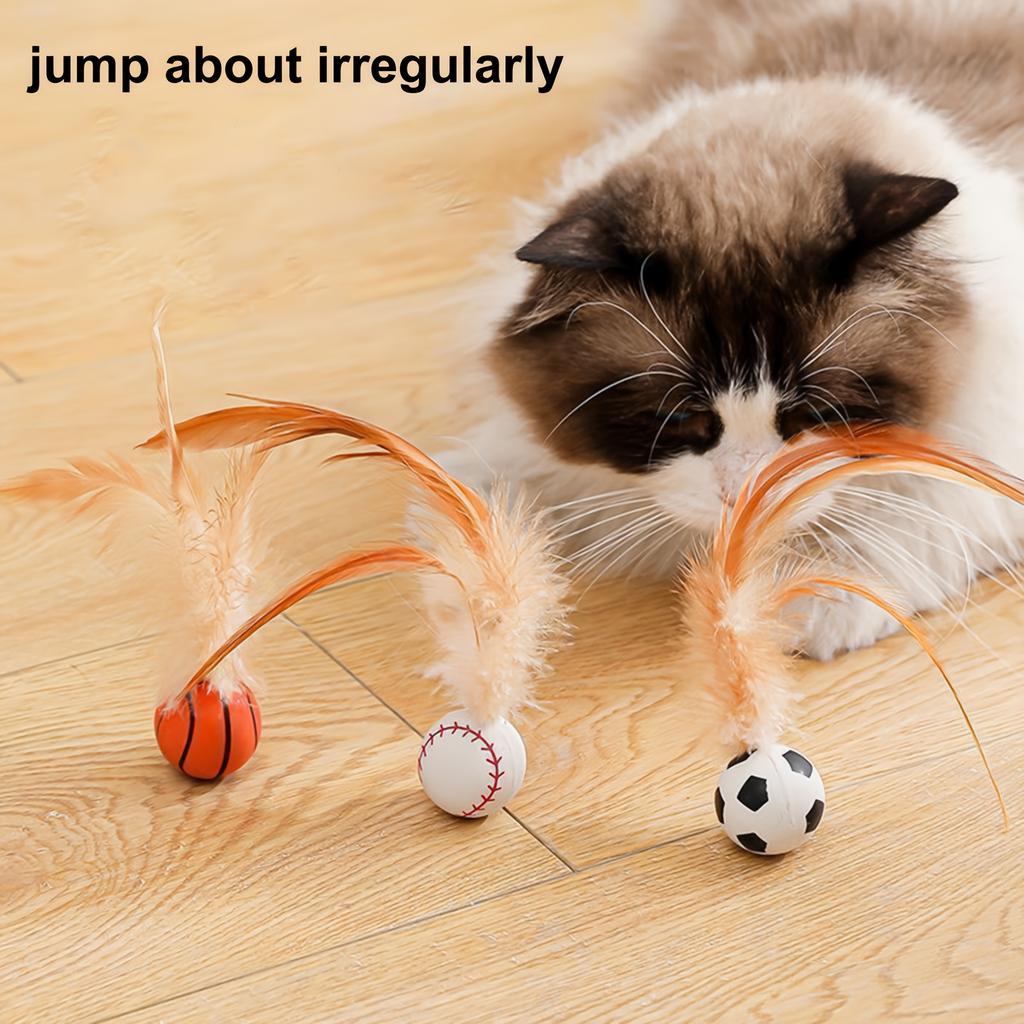 Cat Ball Toy Rubber Balls Bounce with Feathered Interactive Plaything for Cats Indoor Cat Toy Playful Pet Toy Durable Cat Toys