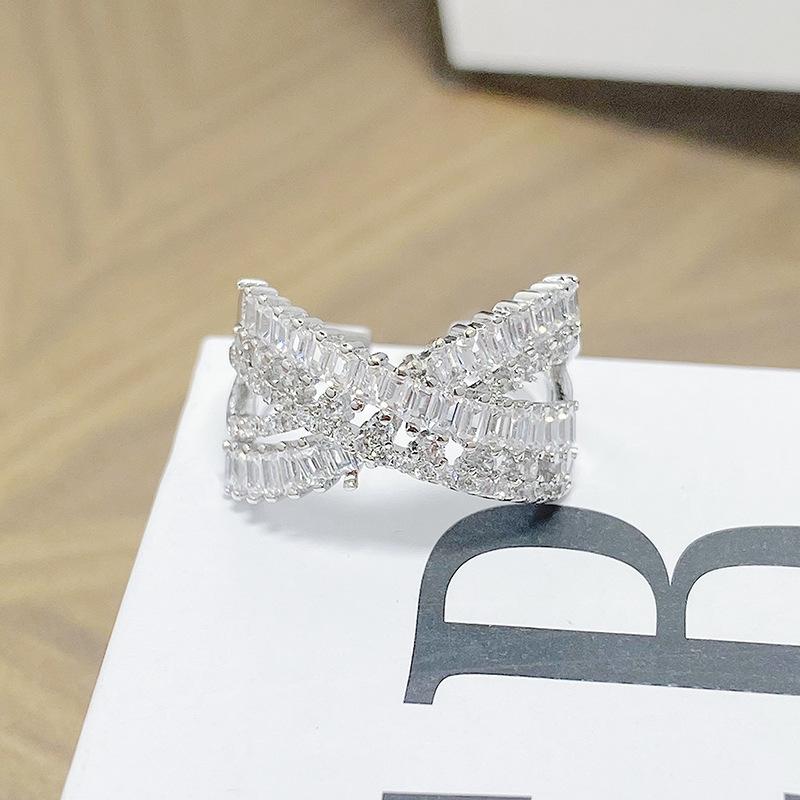 Light Luxury Cross High-End Feeling Full Of Diamonds, Zir*****Pen Ring, Female Geometry Super Flash Exquisite Stacking Ring