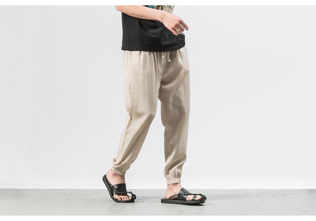 2024 Plus Size Men's Cotton Linen Harem Jogger Pants - Chinese & Japanese Style Lantern Design