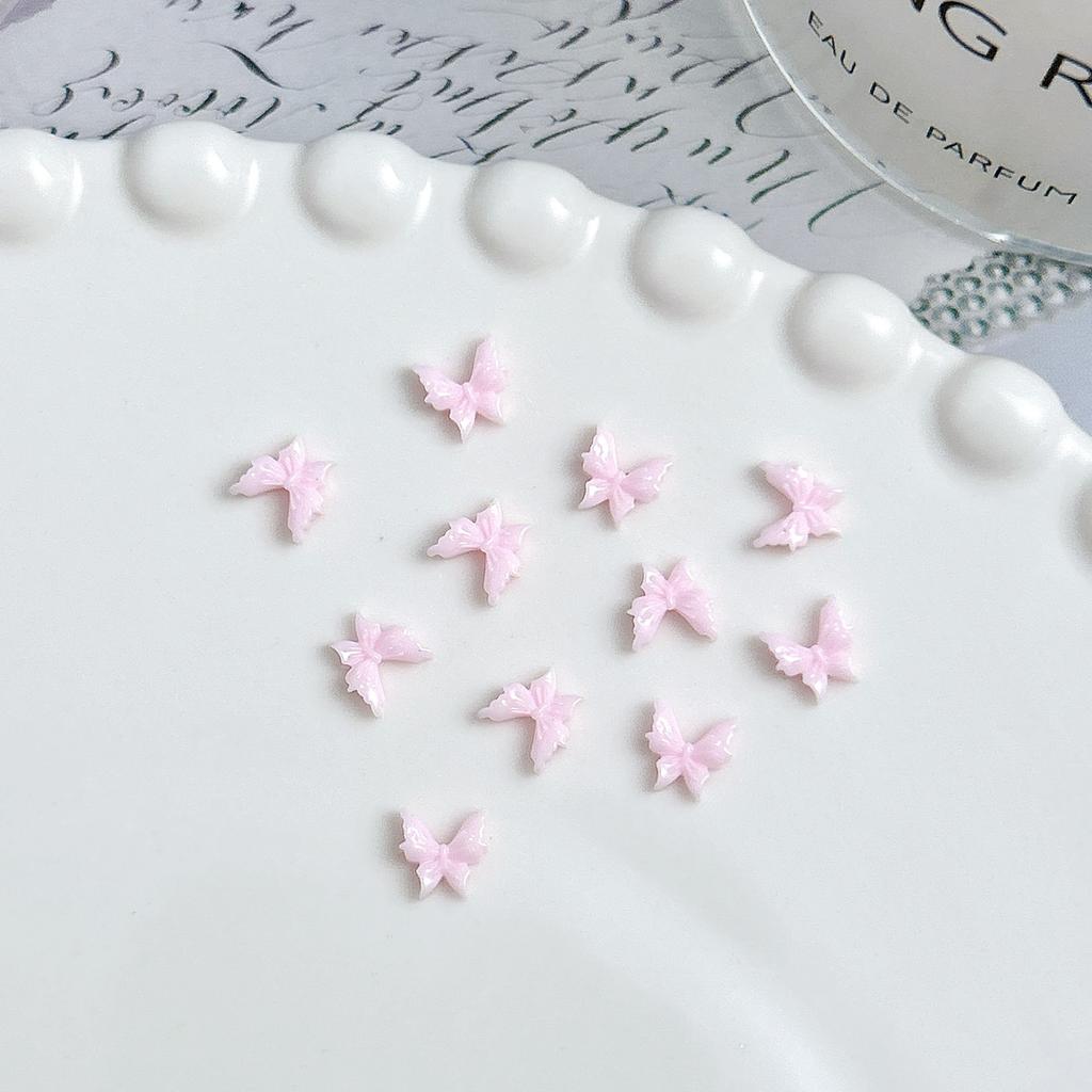 ins Pink and White Mini Bowknot Nail Art Accessories Resin Girly Wearable Nails DIY Decoration Materials