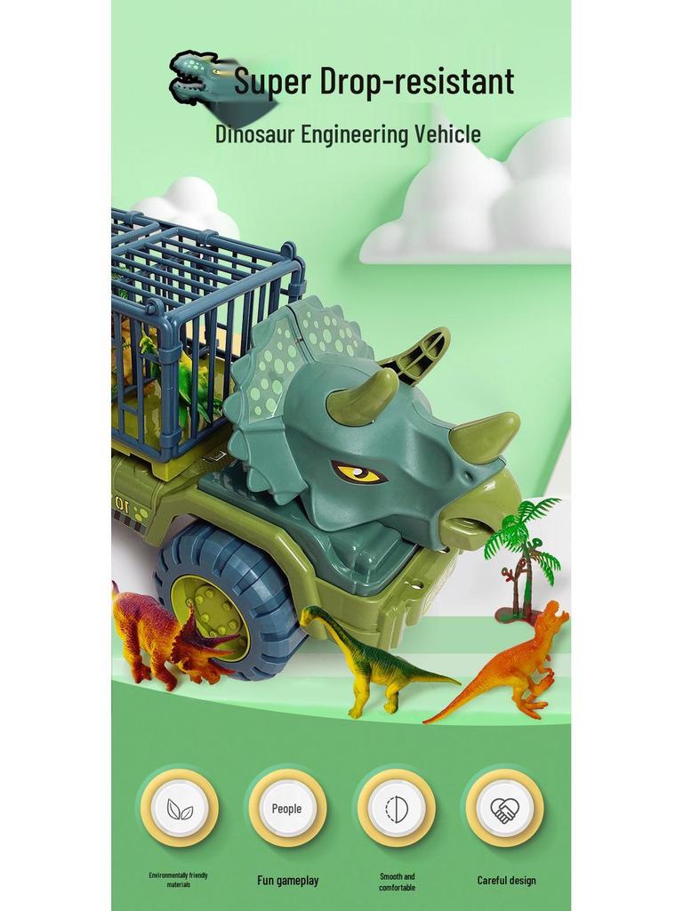 Children's Large Inertial Toy Excavator & Dinosaur Transporter