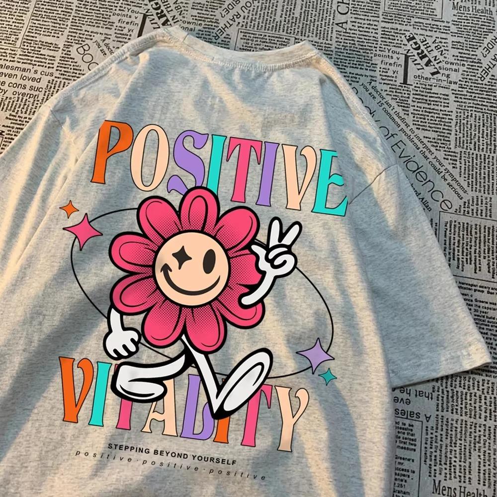 Positive Vitality, Born Towards The Sun Male T Shirts Cartoons Summer Tops Creativity Cotton Clothing Pattern Summer T-Shirts