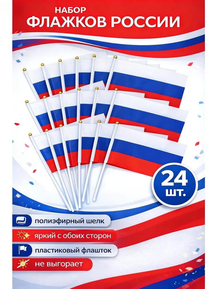 24pcs Handheld Small Flags with Poles 14x21cm Mini National Flags for Events Celebrations and Support Russia Flag Set One Size
