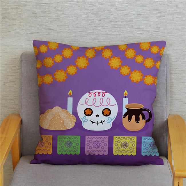 Mexican Day of The Dead Pillowcase Bedroom Living Room Sofa Home Decoration  Cartoon Flower Skull Print Cushion Cover