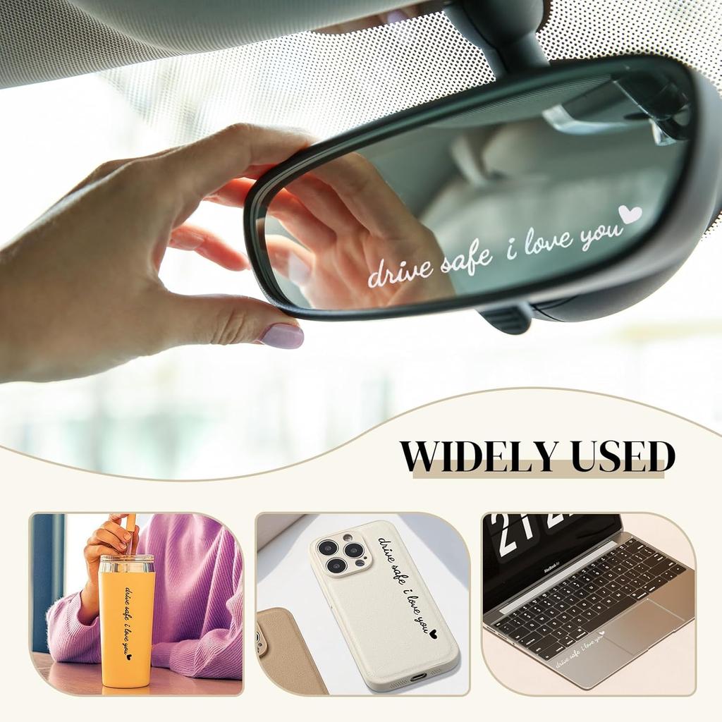 6 Pcs Car Mirror Decals Drive Safe I Love You, 4.7” Waterproof High-Adhesion Car Rearview Stickers in 3 Colors, Motivational Decor for Women, Daily