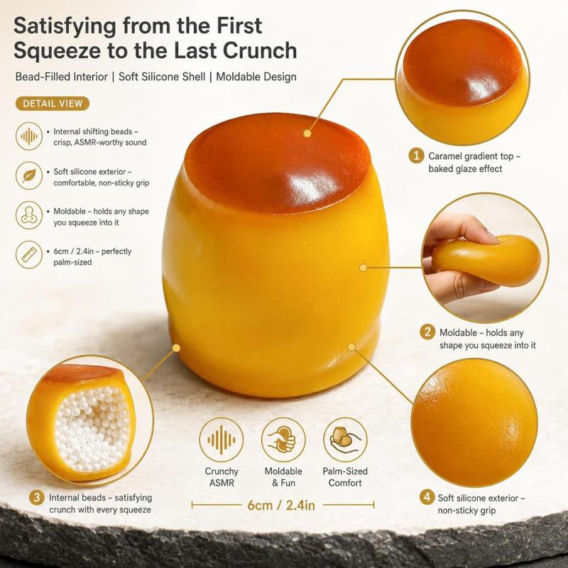 Křupavý karamelový pudink mačkací hračka Měkká squishy míček na odbourání stresu Tvarovatelná roztomilá dezertní hračka pro dospělé děti