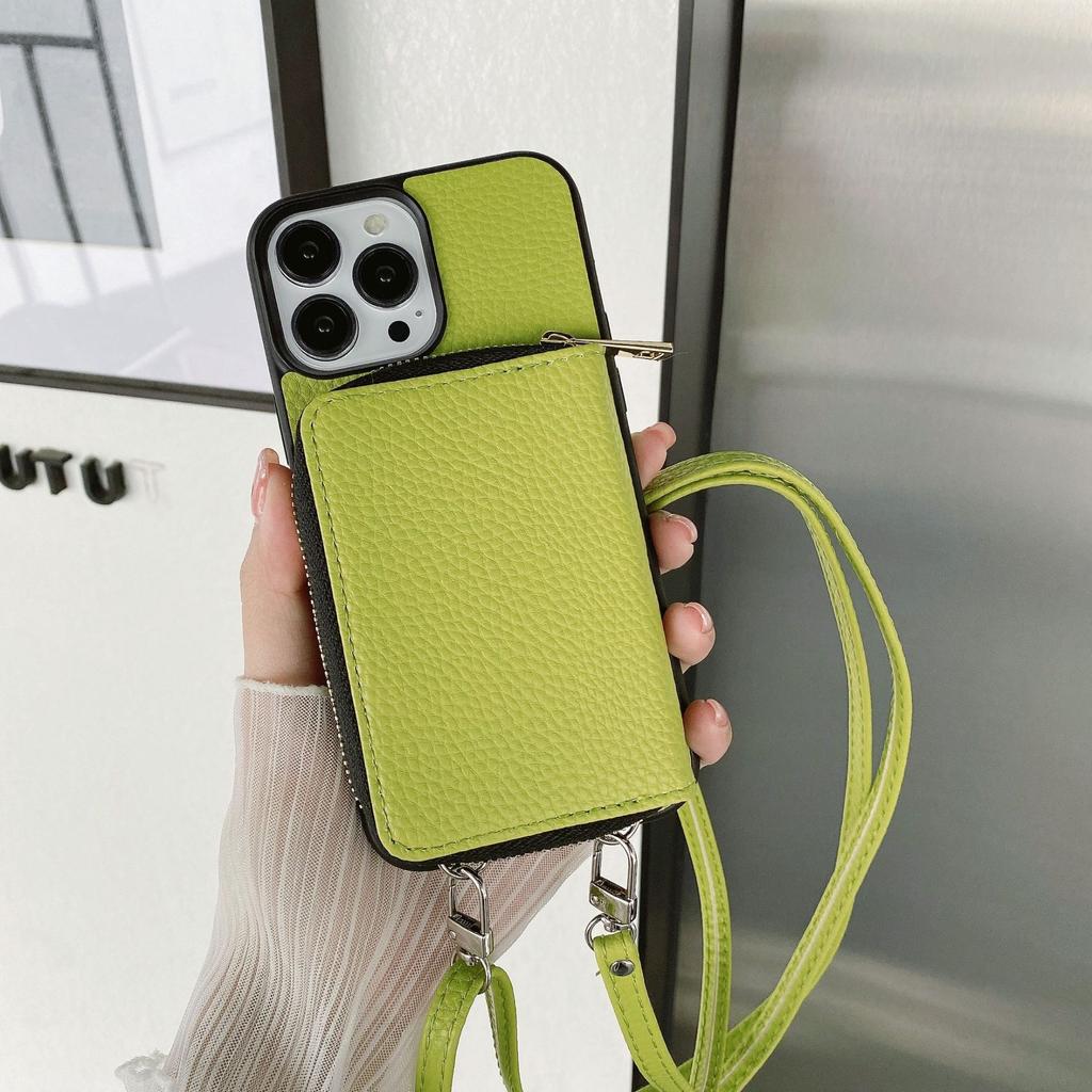 Reißverschluss-Geldbörse, Handyhülle für iPhone 15 14 13 12 Mini 11 Pro XS Max X Plus, Kartensteckplatzhalter, Crossbody-Lanyard, weiche Lederhülle