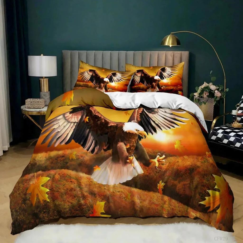 Eagle Bettbezug-Set Polyester Bettwäsche für Jungen Teenager Erwachsene King Queen Größe Grau Weiß Bettbezug Bettset Steppdeckenbezug