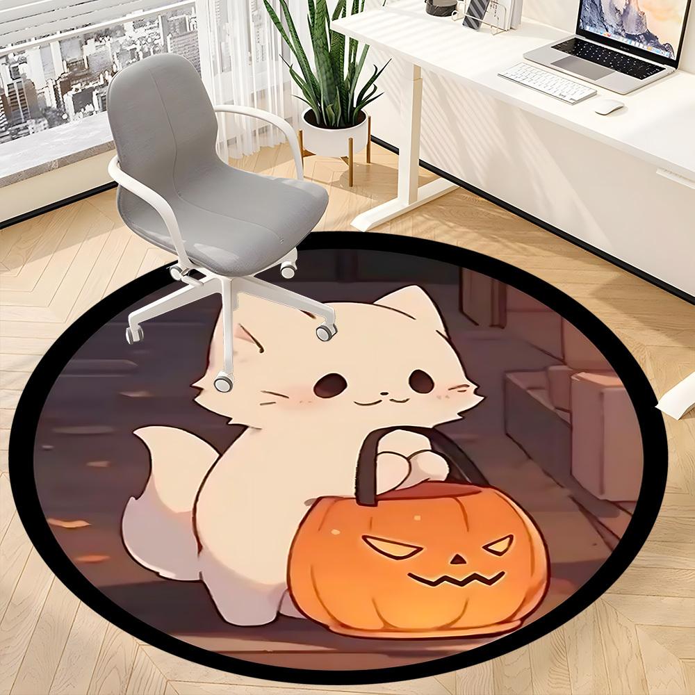 1PC Halloween Kitten Office Round Area Rug, Indoor Mat Suitable ForOffice, Under Office Chairs Bedroom Living Room Home Decor, Room Deco f030