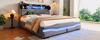 Upholstered Bed, 160x200cm, with USB C Charging Function, Headboard with Storage Compartment, Hydraulic Bed, without Mattress, With LED Lights, Grey