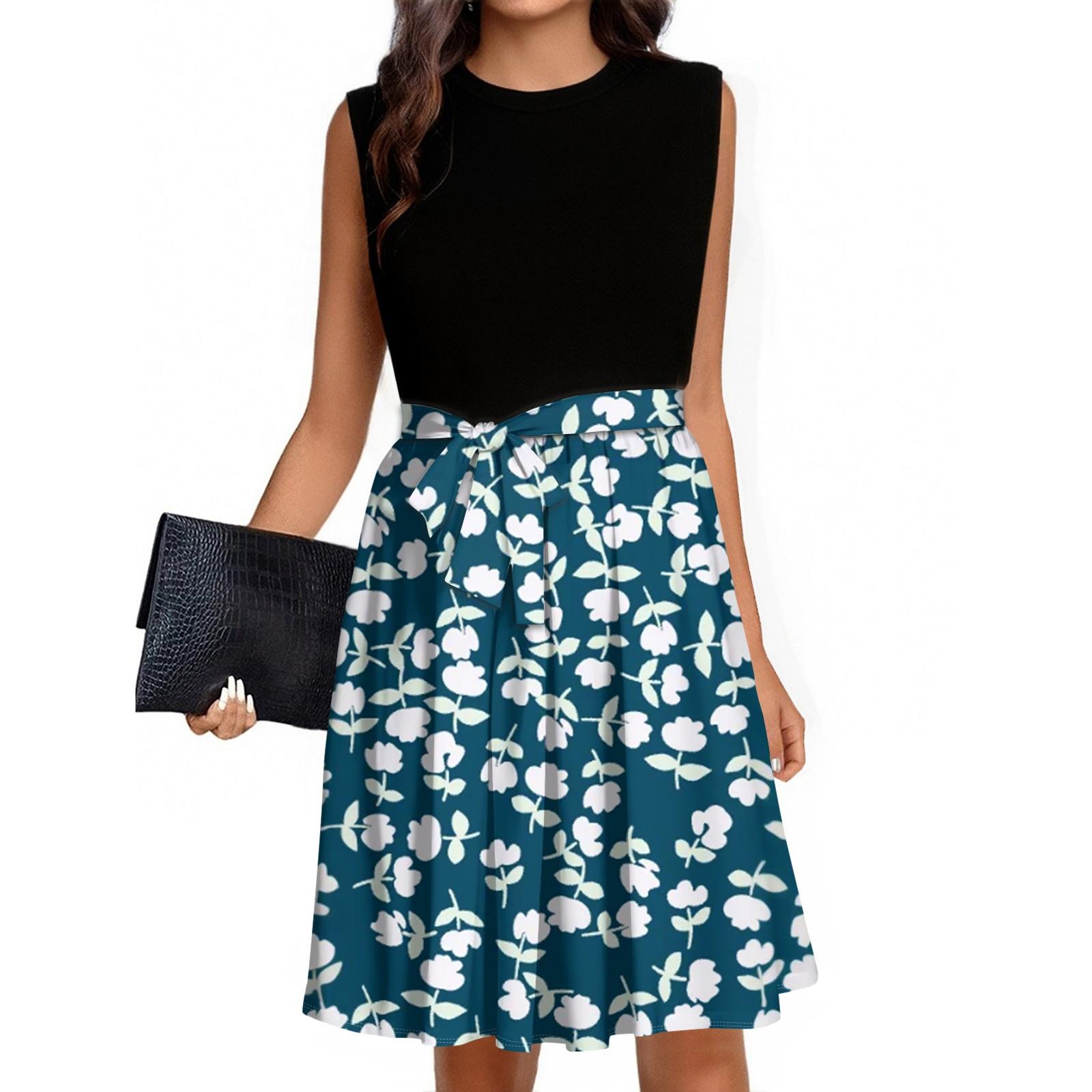 

Женское модное повседневное короткое платье без рукавов со шнуровкой и круглым вырезом XL синий