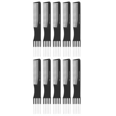 10 st Kolfiber Lyft Tuperingskammar med Metallpigg Salong Tuperings Back Combs Frisörverktyg Svart