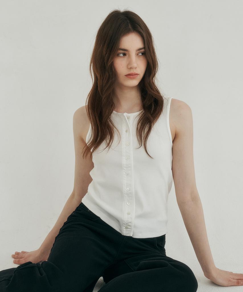 LOSSYROW Button Point Sleeveless Top White