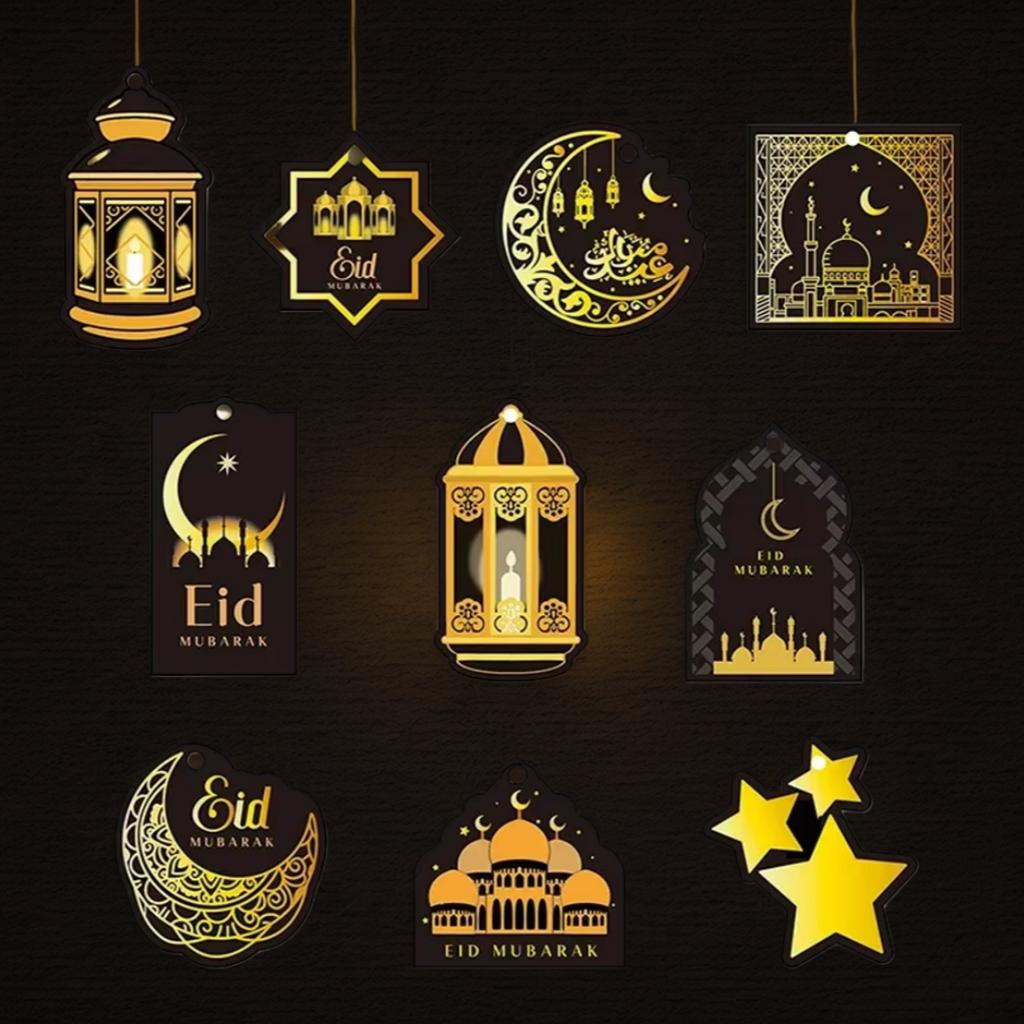 10PCS/Set Ramadan Hanging Decor Moon Stars Castle Ornament Islamic Muslim Home Party Supplies Festival Celebration