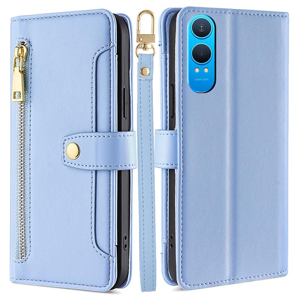 Für OnePlus Nord CE4 Lite 5G/Oppo K12x 5G (China) Hülle PU Leder Umhängetasche Handyhülle mit Reißverschlusstasche Geldbörse