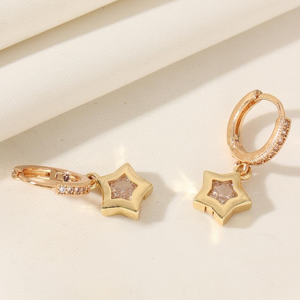 1 Pair Simple Five-pointed Star Dangle Earrings for Women Cubic Zirconia Jewelry Daily Wedding Party Accessories