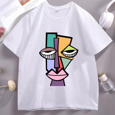 Abstract Face Funny Tshirt Unisex Women Cool Loose Print O Neck Tops Male Short Sleeve Tee Shirts Streetwear Printed Tops